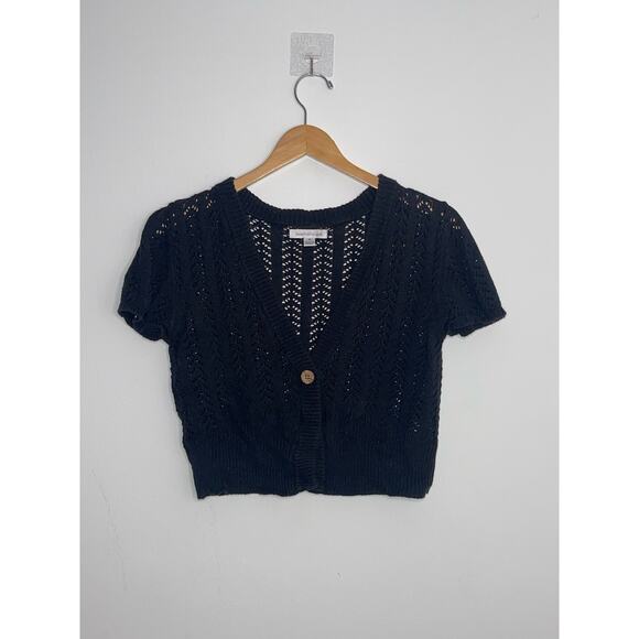 John Paul Richard Black Short Sleeve Knit Sweater - Picture 3 of 7